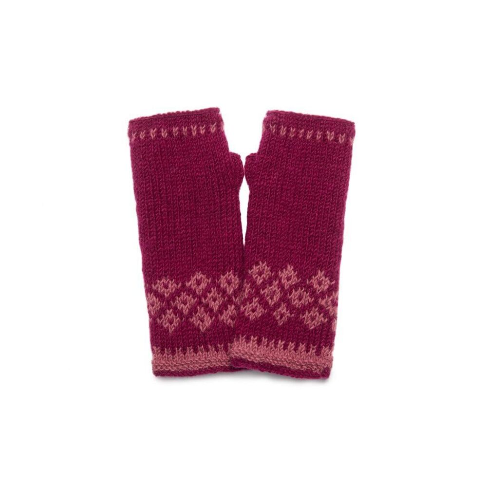 2134 Women's Vail Diamond-patterned Wool Handknit Winter Half Mittens